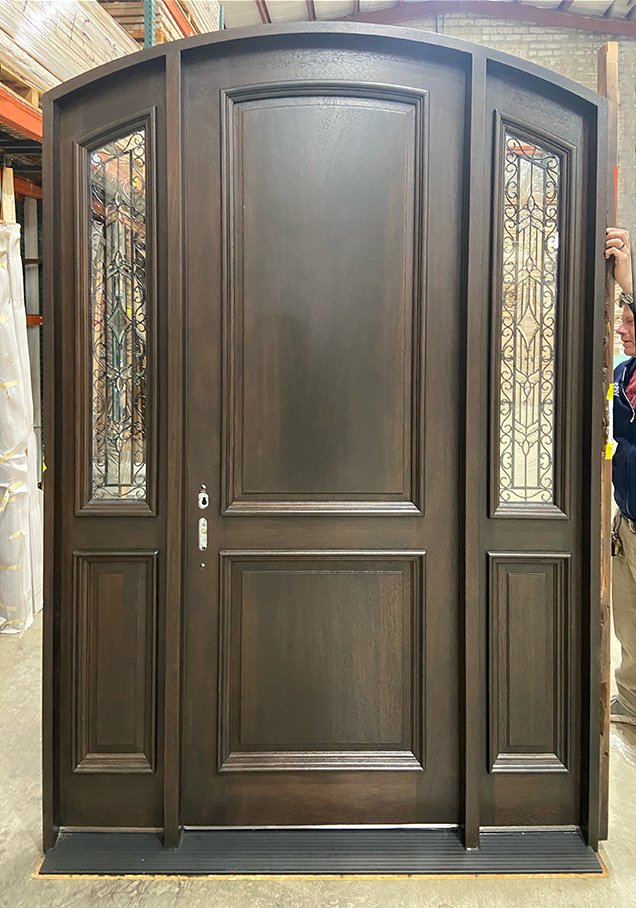 Mahogany Arched door with Sidelights