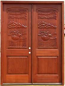 CL-ELK Hand Carved Mahogany Double Doors with Elk Carved Panels