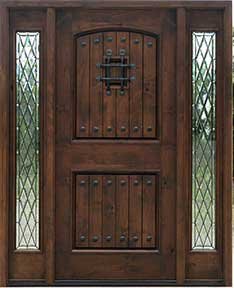Rustic Knotty Alder Entry Door with 2 Full Length Sidelights