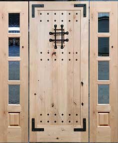 Iron Knotty Alder Door with 4-Lite Clear Glass Sidelites