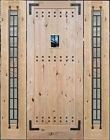 Iron Knotty Alder Door with 4-Lite Clear Glass Sidelites